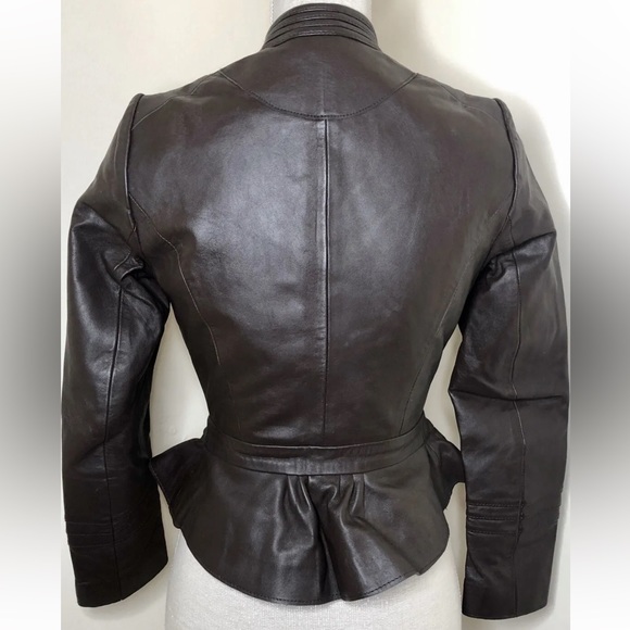 AllSaints XS 6 8 Fitted Leather Jacket Peplum Steampunk Victoriana Brown Whitby - Picture 9 of 9